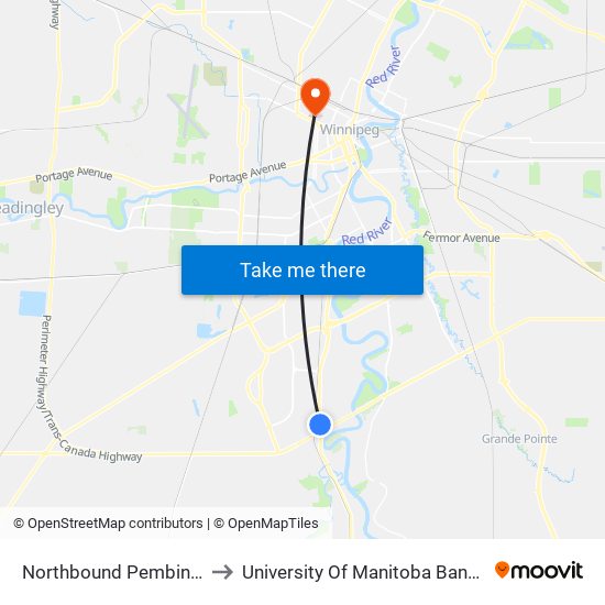 Northbound Pembina at De Vos to University Of Manitoba Bannatyne Campus map