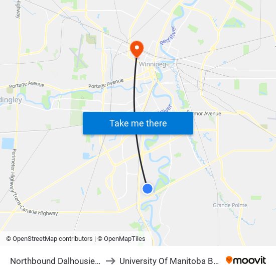 Northbound Dalhousie at St. Edmund's to University Of Manitoba Bannatyne Campus map