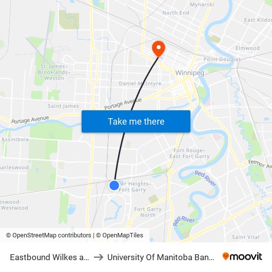 Eastbound Wilkes at Brockville to University Of Manitoba Bannatyne Campus map