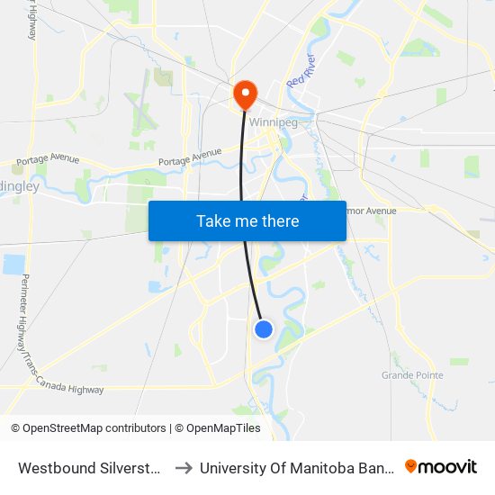 Westbound Silverstone at Mcgill to University Of Manitoba Bannatyne Campus map