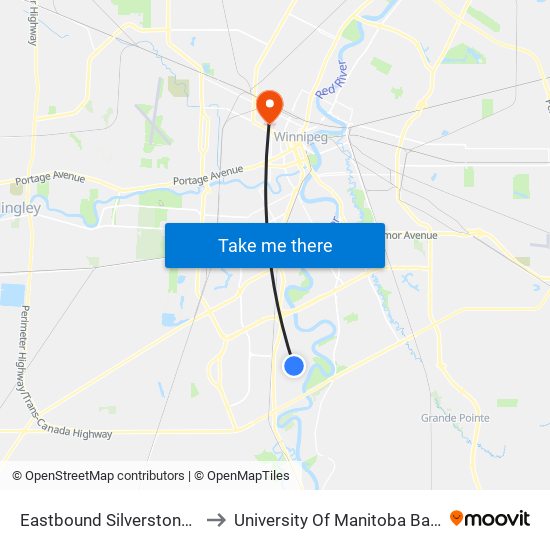 Eastbound Silverstone at Macalester to University Of Manitoba Bannatyne Campus map