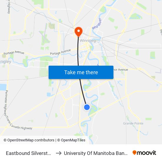 Eastbound Silverstone at Tunis to University Of Manitoba Bannatyne Campus map