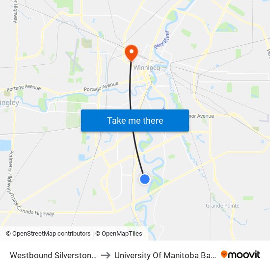 Westbound Silverstone at Tamworth to University Of Manitoba Bannatyne Campus map