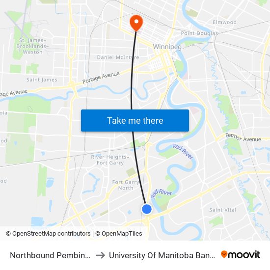 Northbound Pembina at Adamar to University Of Manitoba Bannatyne Campus map