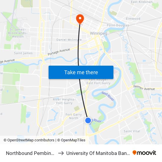 Northbound Pembina at Crescent to University Of Manitoba Bannatyne Campus map