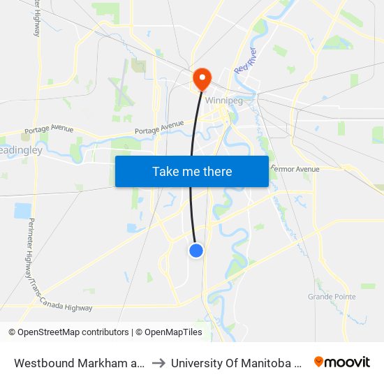 Westbound Markham at Chancellor West to University Of Manitoba Bannatyne Campus map