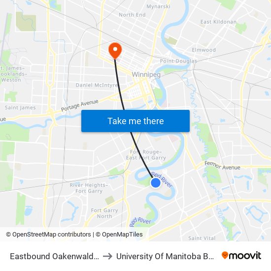 Eastbound Oakenwald at Wildwood E to University Of Manitoba Bannatyne Campus map