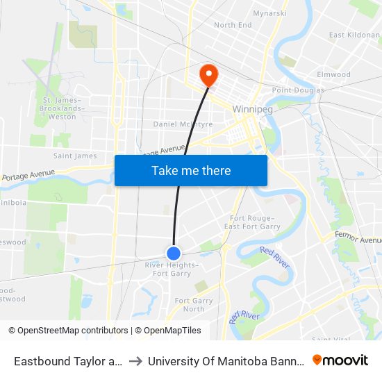 Eastbound Taylor at Waverley to University Of Manitoba Bannatyne Campus map