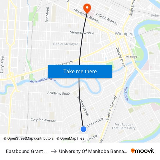 Eastbound Grant at Wilton to University Of Manitoba Bannatyne Campus map