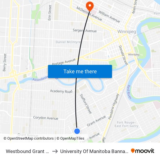 Westbound Grant at Thurso to University Of Manitoba Bannatyne Campus map