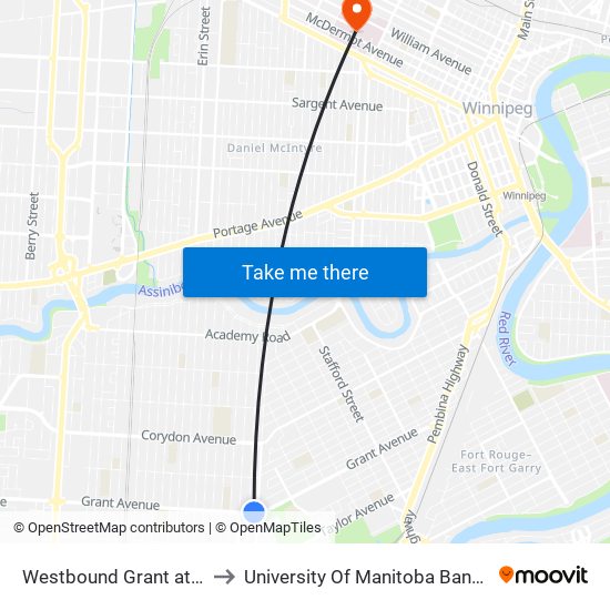 Westbound Grant at Cambridge to University Of Manitoba Bannatyne Campus map