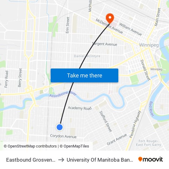 Eastbound Grosvenor at Brock to University Of Manitoba Bannatyne Campus map