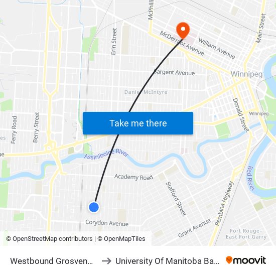 Westbound Grosvenor at Campbell to University Of Manitoba Bannatyne Campus map