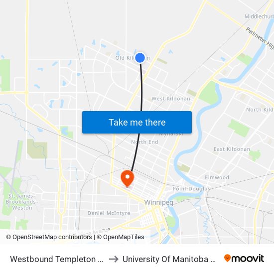 Westbound Templeton at Daylan Marshall to University Of Manitoba Bannatyne Campus map