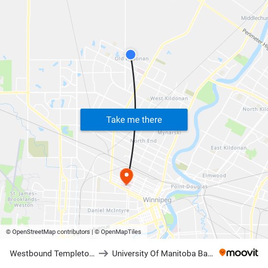 Westbound Templeton at Cartesian to University Of Manitoba Bannatyne Campus map