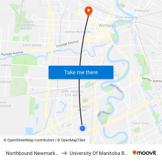 Northbound Newmarket at Ballantrae to University Of Manitoba Bannatyne Campus map