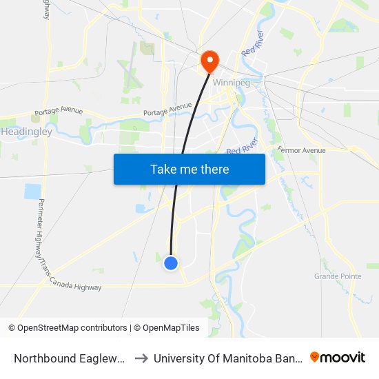 Northbound Eaglewood at Kilroy to University Of Manitoba Bannatyne Campus map