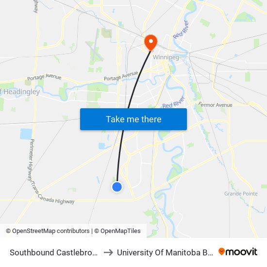 Southbound Castlebrook at Windflower to University Of Manitoba Bannatyne Campus map