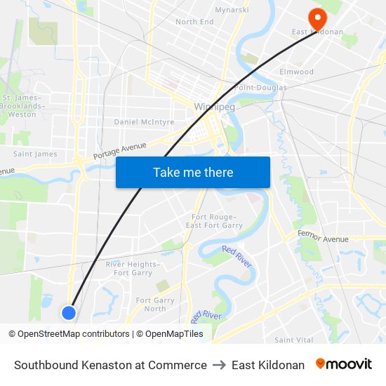 Southbound Kenaston at Commerce to East Kildonan map