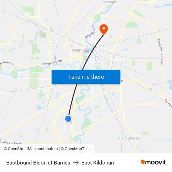 Eastbound Bison at Barnes to East Kildonan map