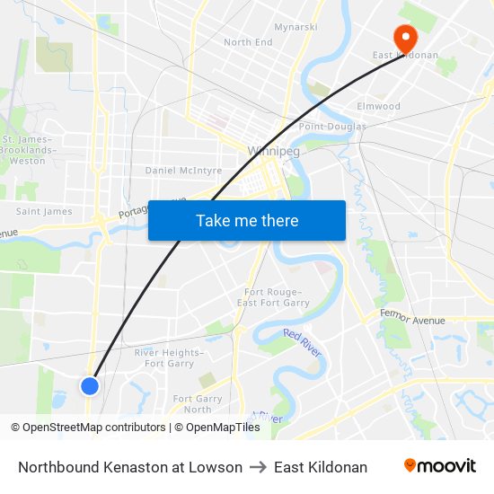 Northbound Kenaston at Lowson to East Kildonan map