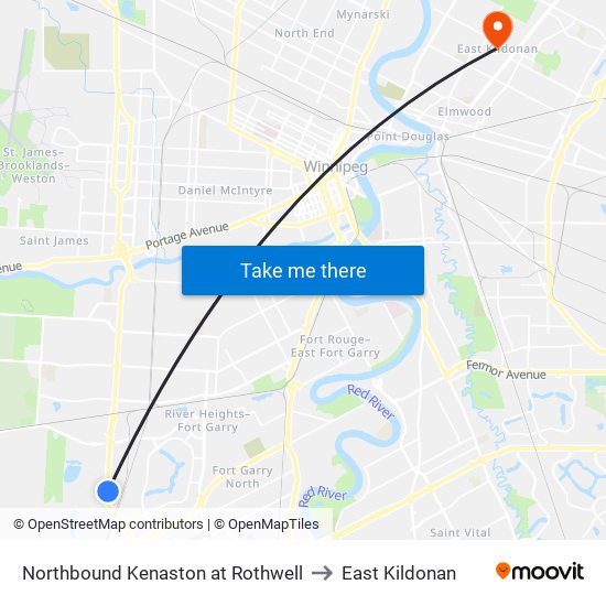 Northbound Kenaston at Rothwell to East Kildonan map