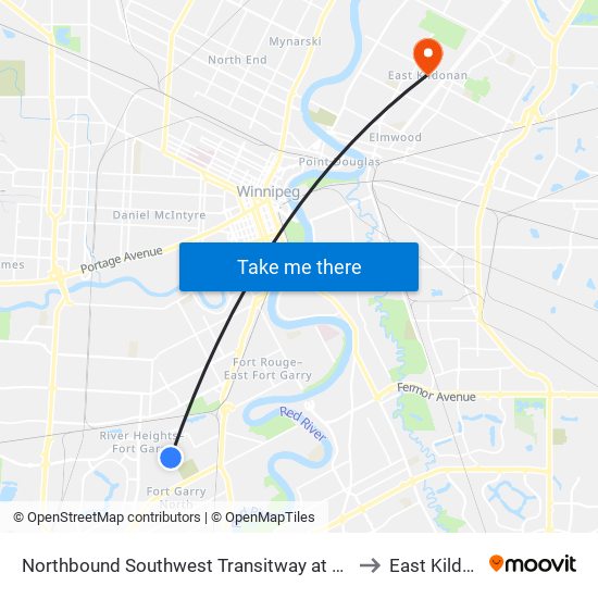 Northbound Southwest Transitway at Seel Station to East Kildonan map