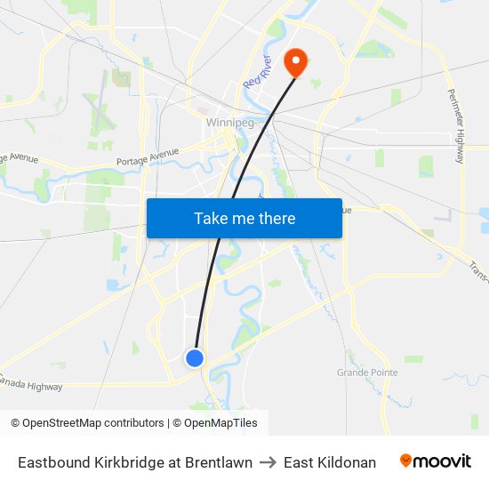 Eastbound Kirkbridge at Brentlawn to East Kildonan map