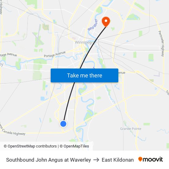 Southbound John Angus at Waverley to East Kildonan map