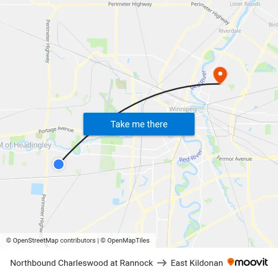 Northbound Charleswood at Rannock to East Kildonan map