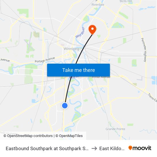 Eastbound Southpark at Southpark Station to East Kildonan map