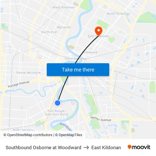 Southbound Osborne at Woodward to East Kildonan map