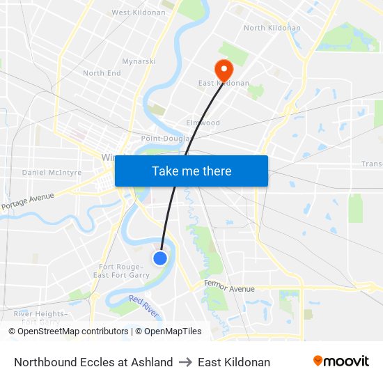 Northbound Eccles at Ashland to East Kildonan map