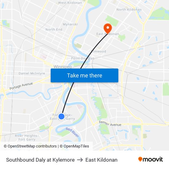 Southbound Daly at Kylemore to East Kildonan map