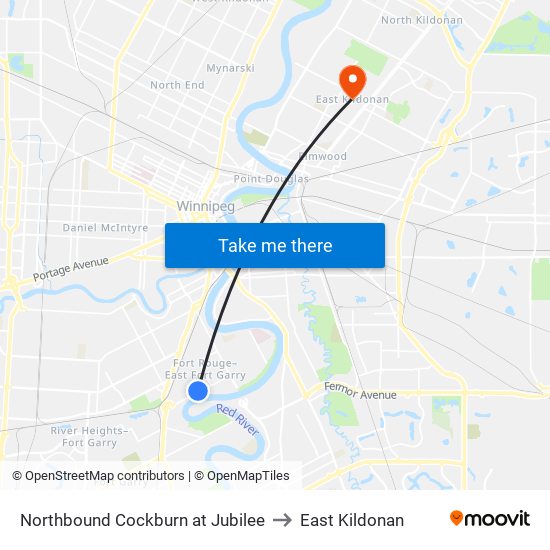 Northbound Cockburn at Jubilee to East Kildonan map