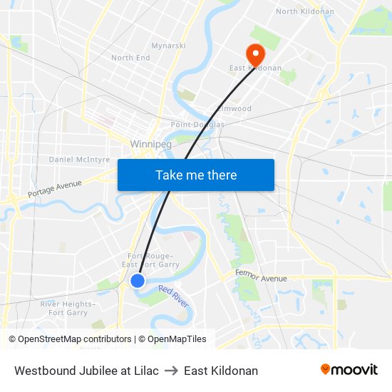 Westbound Jubilee at Lilac to East Kildonan map