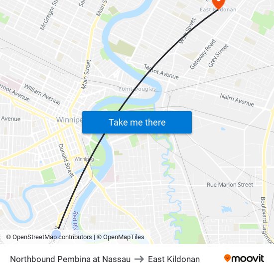 Northbound Pembina at Nassau to East Kildonan map