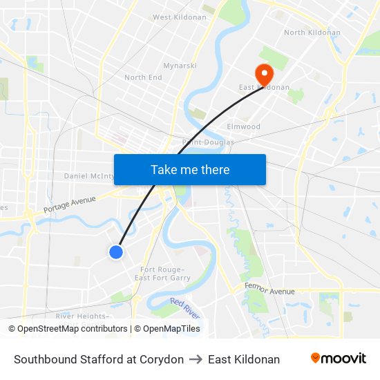 Southbound Stafford at Corydon to East Kildonan map