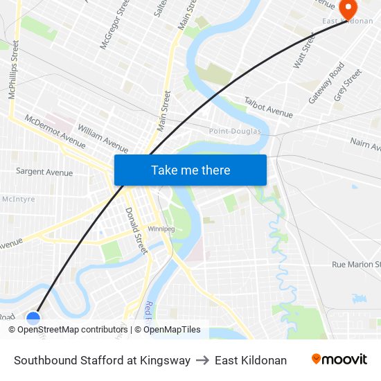 Southbound Stafford at Kingsway to East Kildonan map