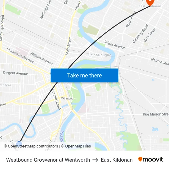 Westbound Grosvenor at Wentworth to East Kildonan map