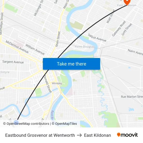 Eastbound Grosvenor at Wentworth to East Kildonan map