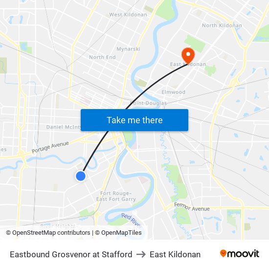 Eastbound Grosvenor at Stafford to East Kildonan map