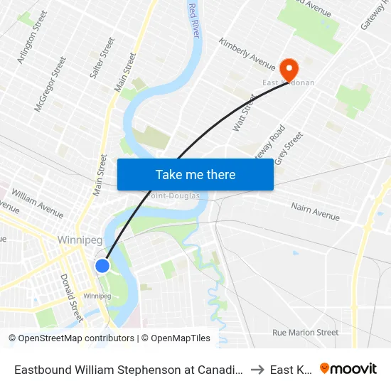 Eastbound William Stephenson at Canadian Museum For Human Rights to East Kildonan map