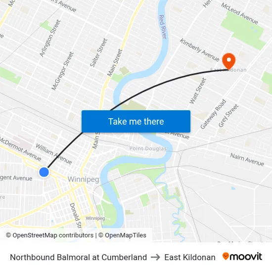 Northbound Balmoral at Cumberland to East Kildonan map