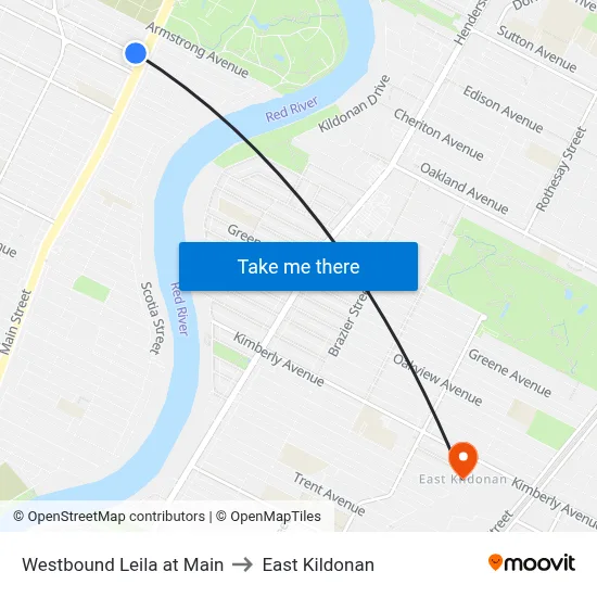 Westbound Leila at Main to East Kildonan map