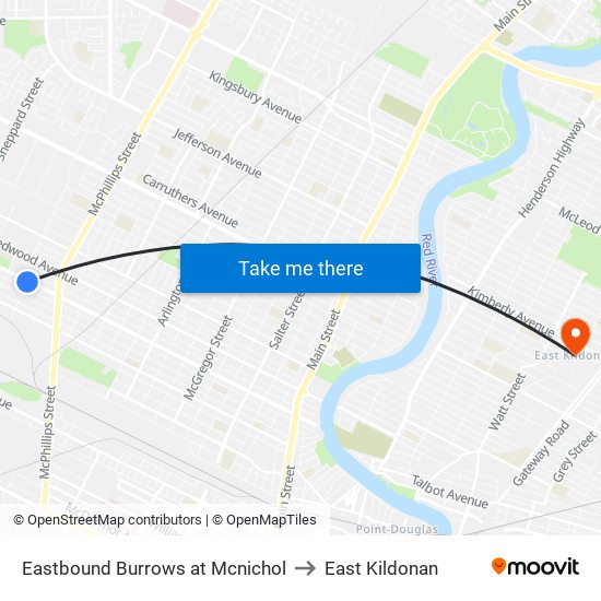 Eastbound Burrows at Mcnichol to East Kildonan map