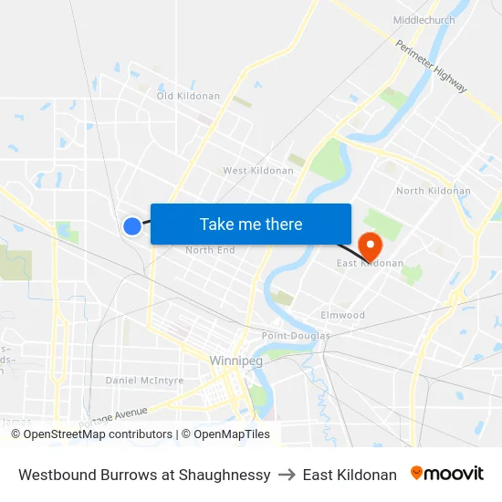 Westbound Burrows at Shaughnessy to East Kildonan map