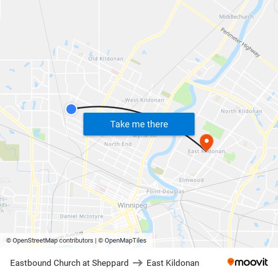 Eastbound Church at Sheppard to East Kildonan map
