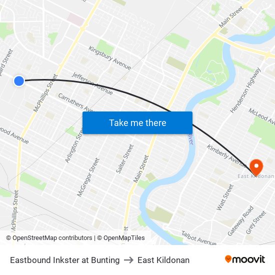 Eastbound Inkster at Bunting to East Kildonan map