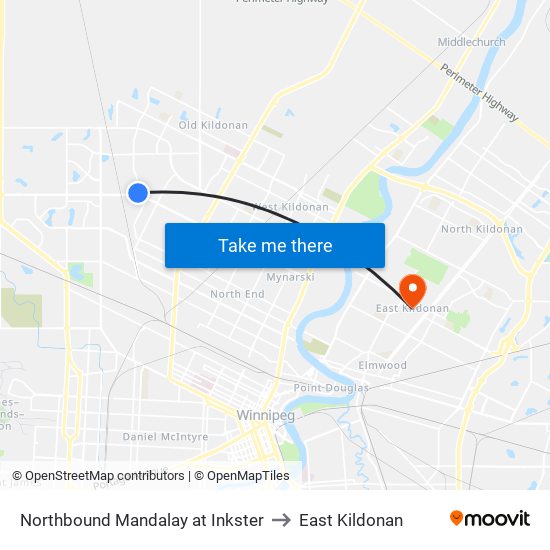 Northbound Mandalay at Inkster to East Kildonan map